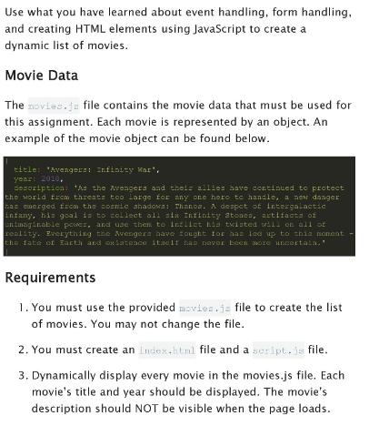 Use what you have learned about event handling, form handling, and creating HTML elements using JavaScript to