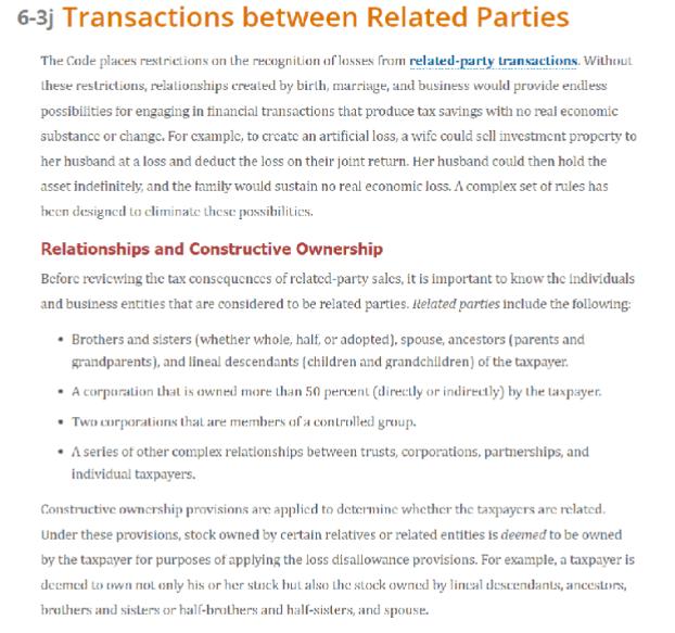 6-3j Transactions between Related Parties The Code places restrictions on the recognition of losses from