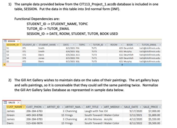 1) The sample data provided below from the CIT113_Project_1.accdb database is included in one table, SESSION.