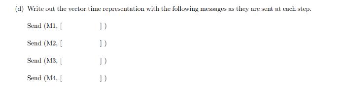 (d) Write out the vector time representation with the following messages as they are sent at each step. Send