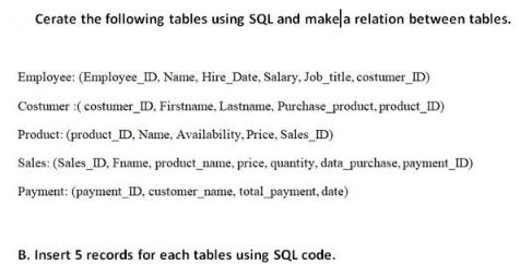 Cerate the following tables using SQL and make a relation between tables. Employee: (Employee_ID, Name, Hire