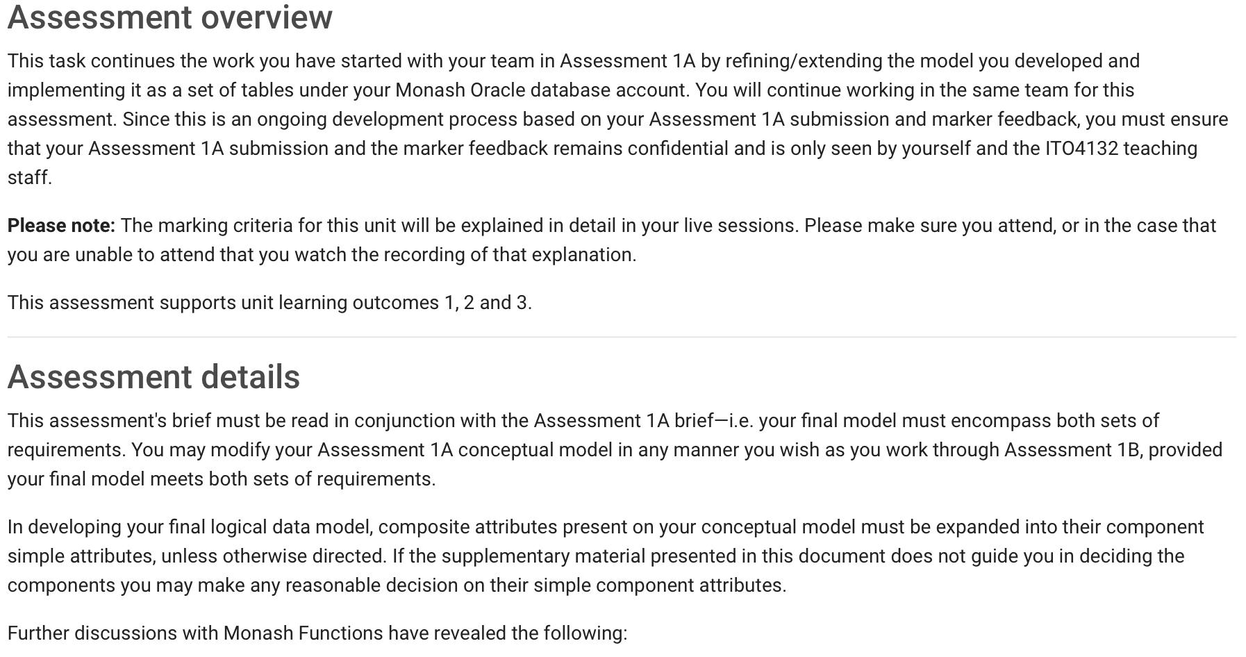 Assessment overview This task continues the work you have started with your team in Assessment 1A by