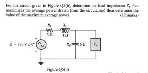 For the circuit given in Figure Q5(b), determine the load impedance Z, that maximizes the average power drawn