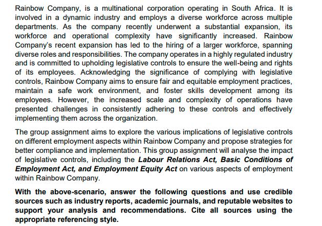 Rainbow Company, is a multinational corporation operating in South Africa. It is involved in a dynamic