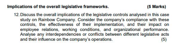 Implications of the overall legislative frameworks. (5 Marks) 12. Discuss the overall implications of the