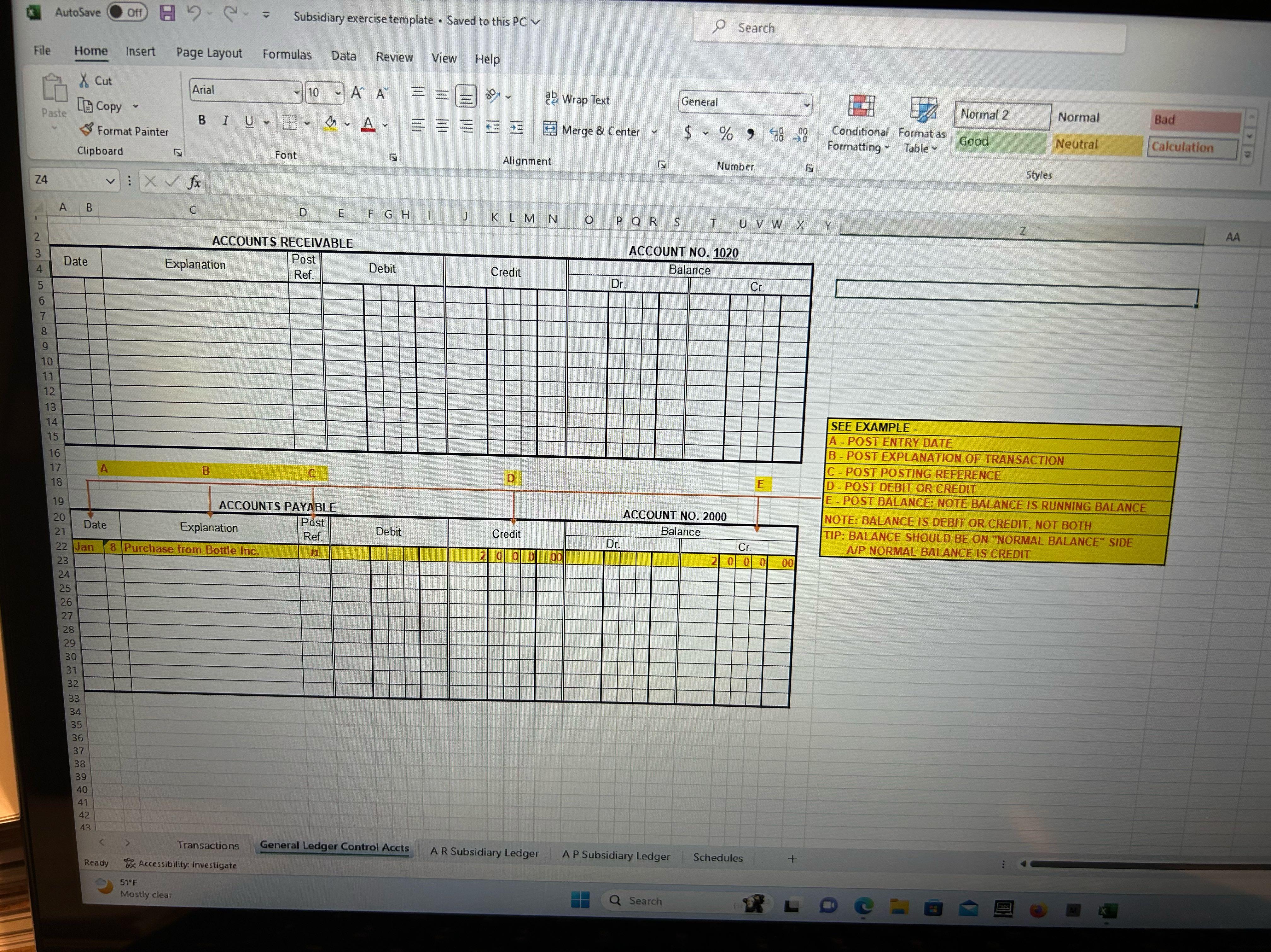 File Home Insert Page Layout Formulas Data Review X Cut [Copy Z4 2 3 Paste 4 LO AutoSave Off= Subsidiary