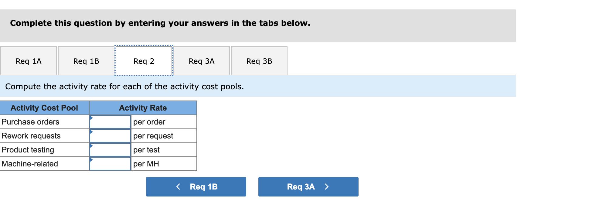 Complete this question by entering your answers in the tabs below. Req 1A Req 1B Purchase orders Rework