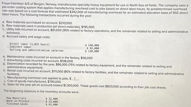 Froya Fabrikker A/S of Bergen, Norway, manufactures specialty heavy equipment for use in North Sea oil