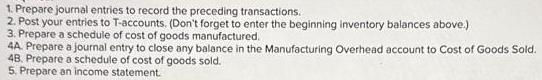 1. Prepare journal entries to record the preceding transactions. 2. Post your entries to T-accounts. (Don't