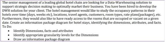 The senior management of a leading global hotel chain are looking for a Data-Warehousing solution to support