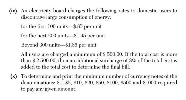 (ix) An electricity board charges the following rates to domestic users to discourage large consumption of