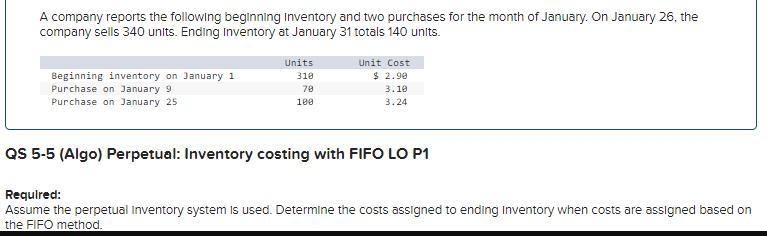 A company reports the following beginning inventory and two purchases for the month of January. On January