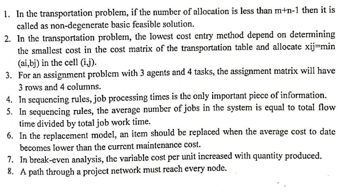 1. In the transportation problem, if the number of allocation is less than m+n-1 then it is called as