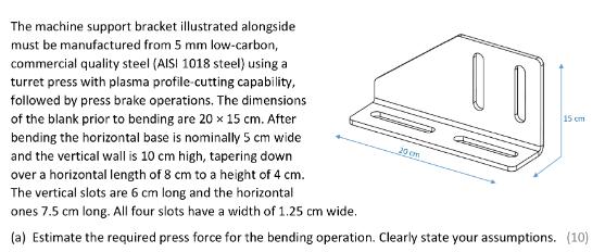 The machine support bracket illustrated alongside must be manufactured from 5 mm low-carbon, commercial