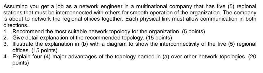 Assuming you get a job as a network engineer in a multinational company that has five (5) regional stations