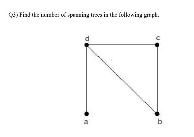 Q3) Find the number of spanning trees in the following graph. d a  b
