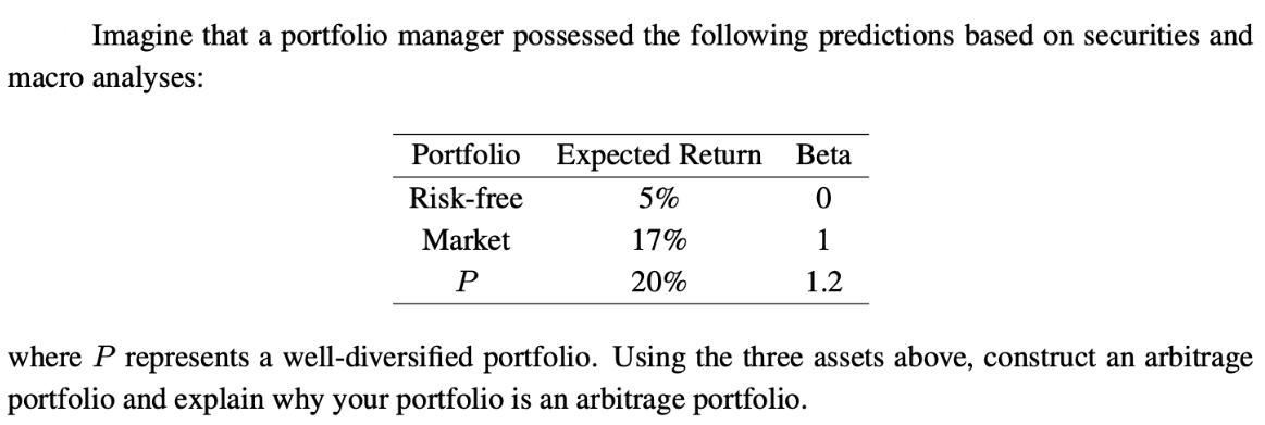 Imagine that a portfolio manager possessed the following predictions based on securities and macro analyses: