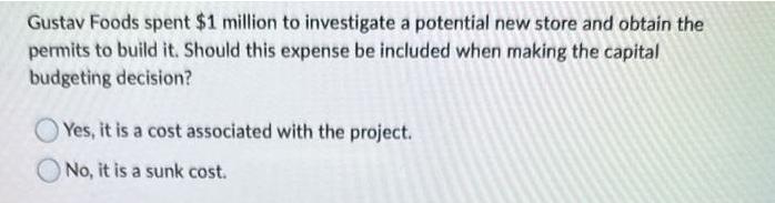 Gustav Foods spent $1 million to investigate a potential new store and obtain the permits to build it. Should