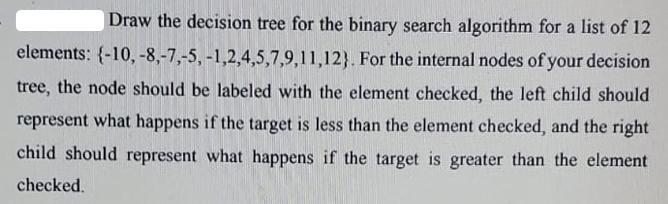 Draw the decision tree for the binary search algorithm for a list of 12 elements: {-10,-8,-7,-5,