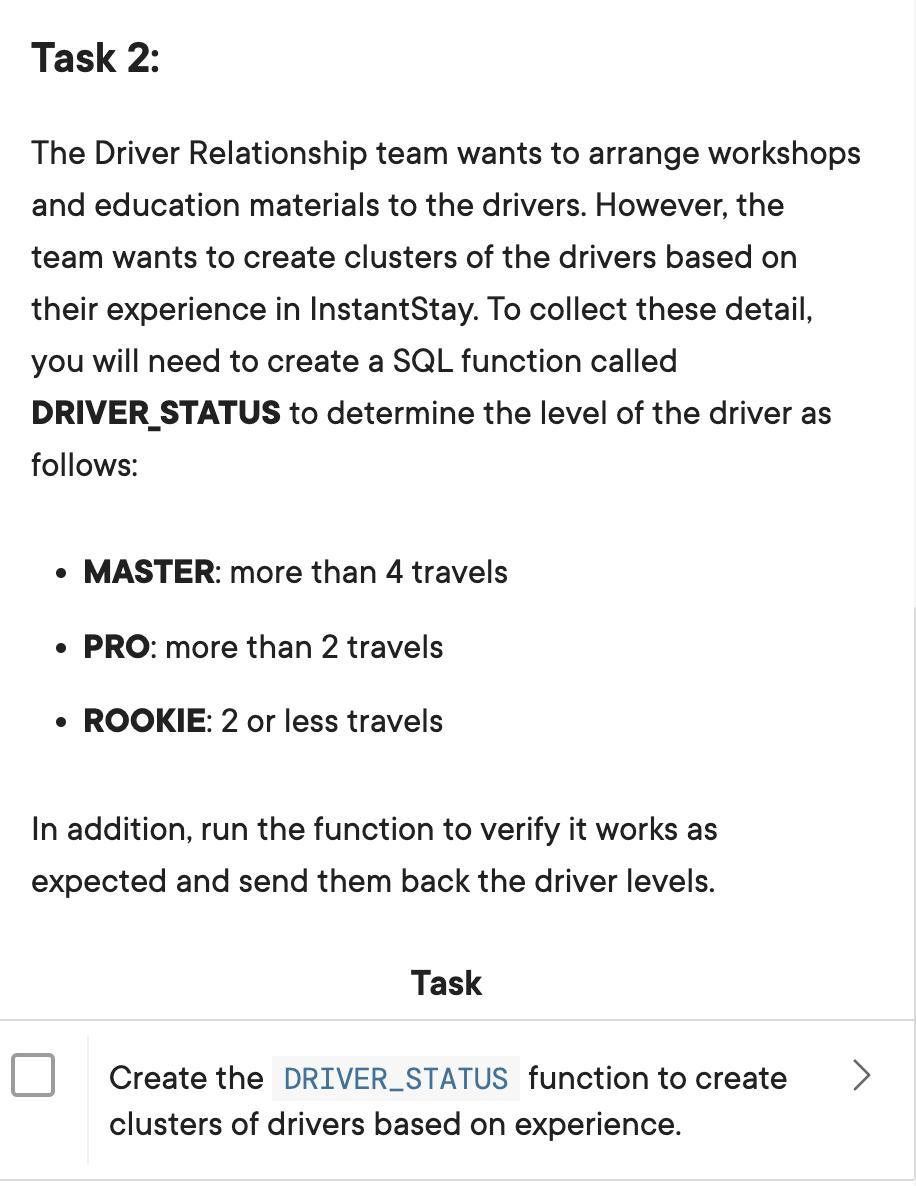 Task 2: The Driver Relationship team wants to arrange workshops and education materials to the drivers.