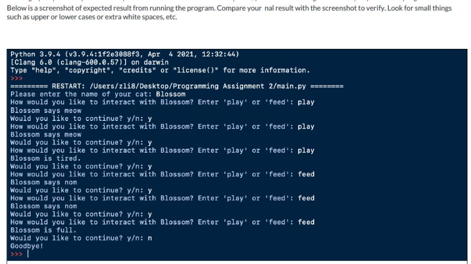 Below is a screenshot of expected result from running the program. Compare your nal result with the