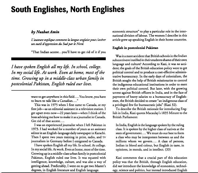 South Englishes, North Englishes by Nuzhat Amin L'auteure explique comment la langue anglaise peut s'avrer un