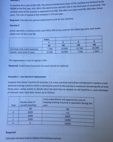 A machine has a cost of N$3 500. The annual maintenance costs of the machine are forecast to be N5900 in the
