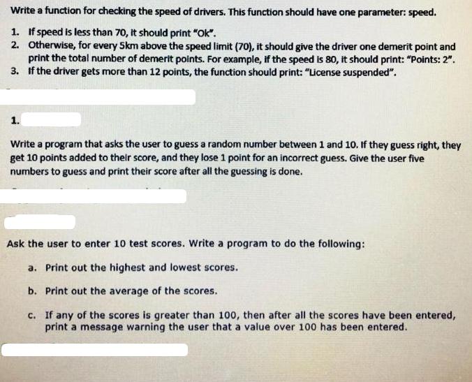 Write a function for checking the speed of drivers. This function should have one parameter: speed. 1. If