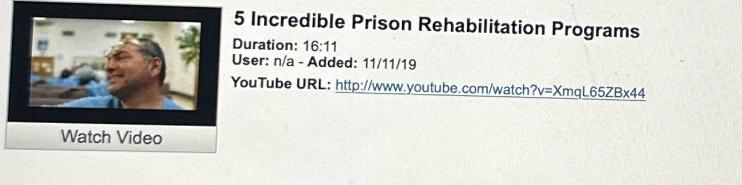 Watch Video 5 Incredible Prison Rehabilitation Programs Duration: 16:11 User: n/a - Added: 11/11/19 YouTube