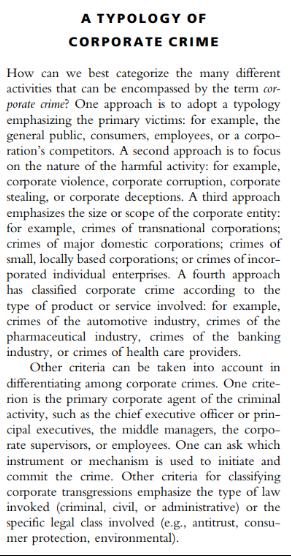 A TYPOLOGY OF CORPORATE CRIME How can we best categorize the many different activities that can be
