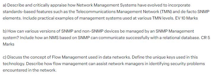 a) Describe and critically appraise how Network Management Systems have evolved to incorporate