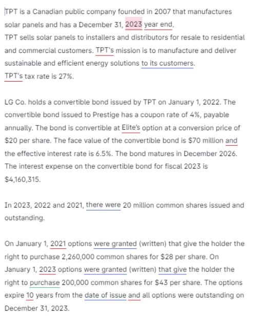 TPT is a Canadian public company founded in 2007 that manufactures solar panels and has a December 31, 2023