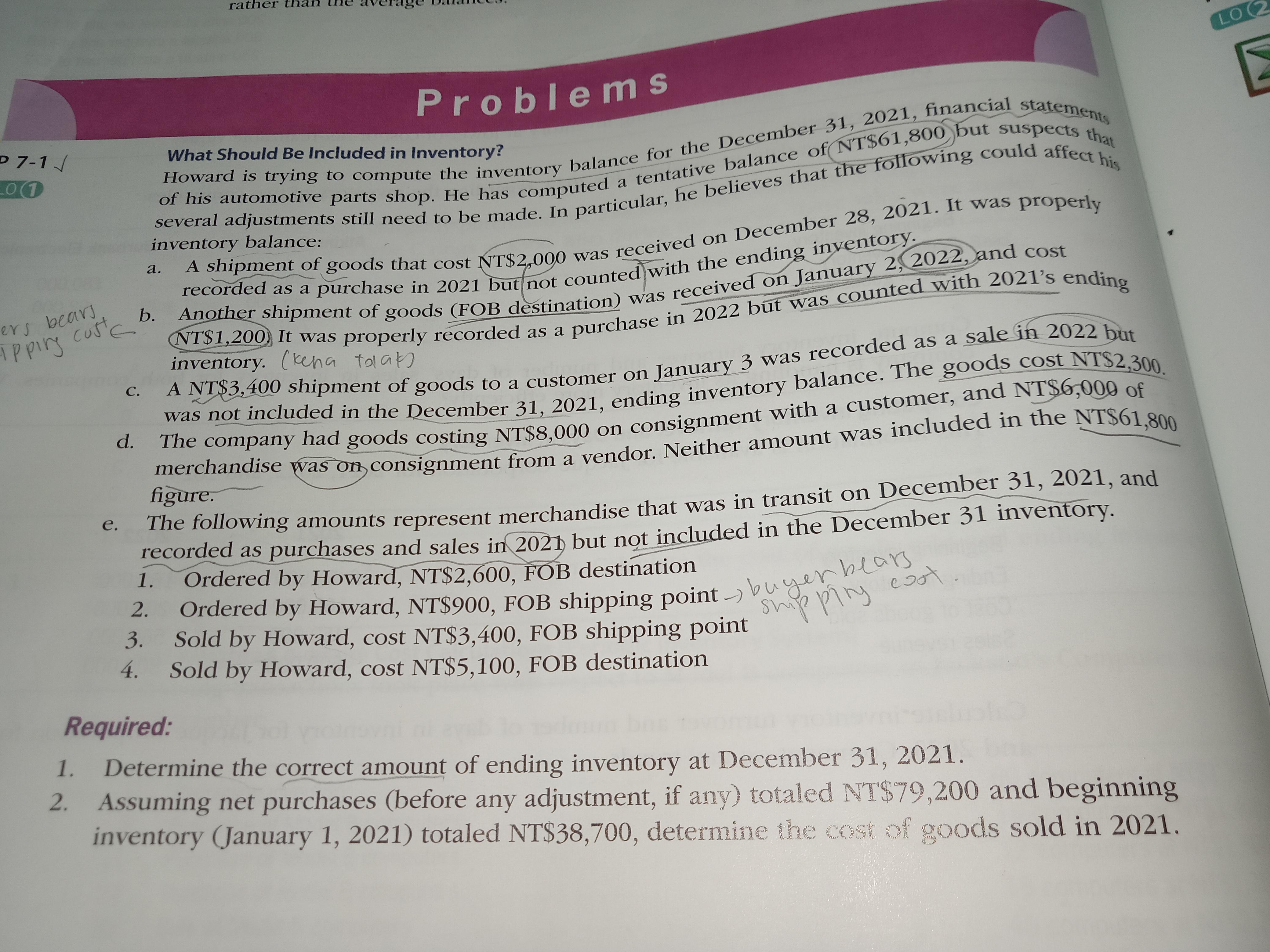 D 7-1/ 01 ers bears ipping costs d. e. C. b. What Should Be Included in Inventory? several adjustments still