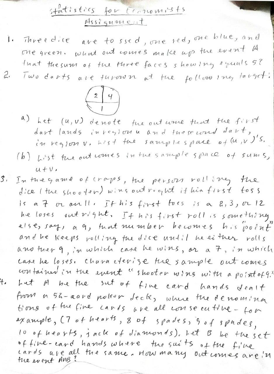 ]. 2. 4. Statistics for Erotiomists. Assignment Three dice are to ssed blue, and one red, one one green. what