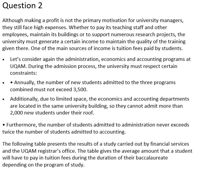 Question 2 Although making a profit is not the primary motivation for university managers, they still face