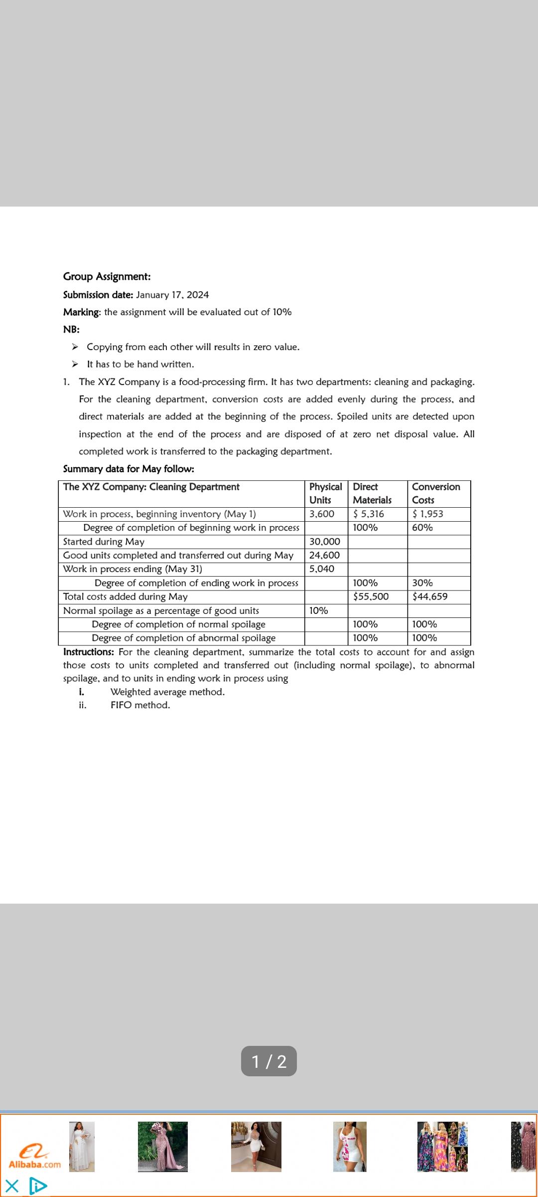 EL. Alibaba.com X Group Assignment: Submission date: January 17, 2024 Marking: the assignment will be