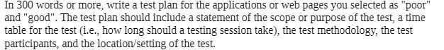 In 300 words or more, write a test plan for the applications