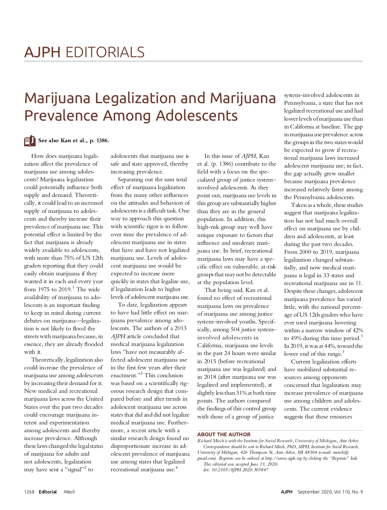 AJPH EDITORIALS system-involved adolescents in Marijuana Legalization and Marijuana Pennsylvania, a state