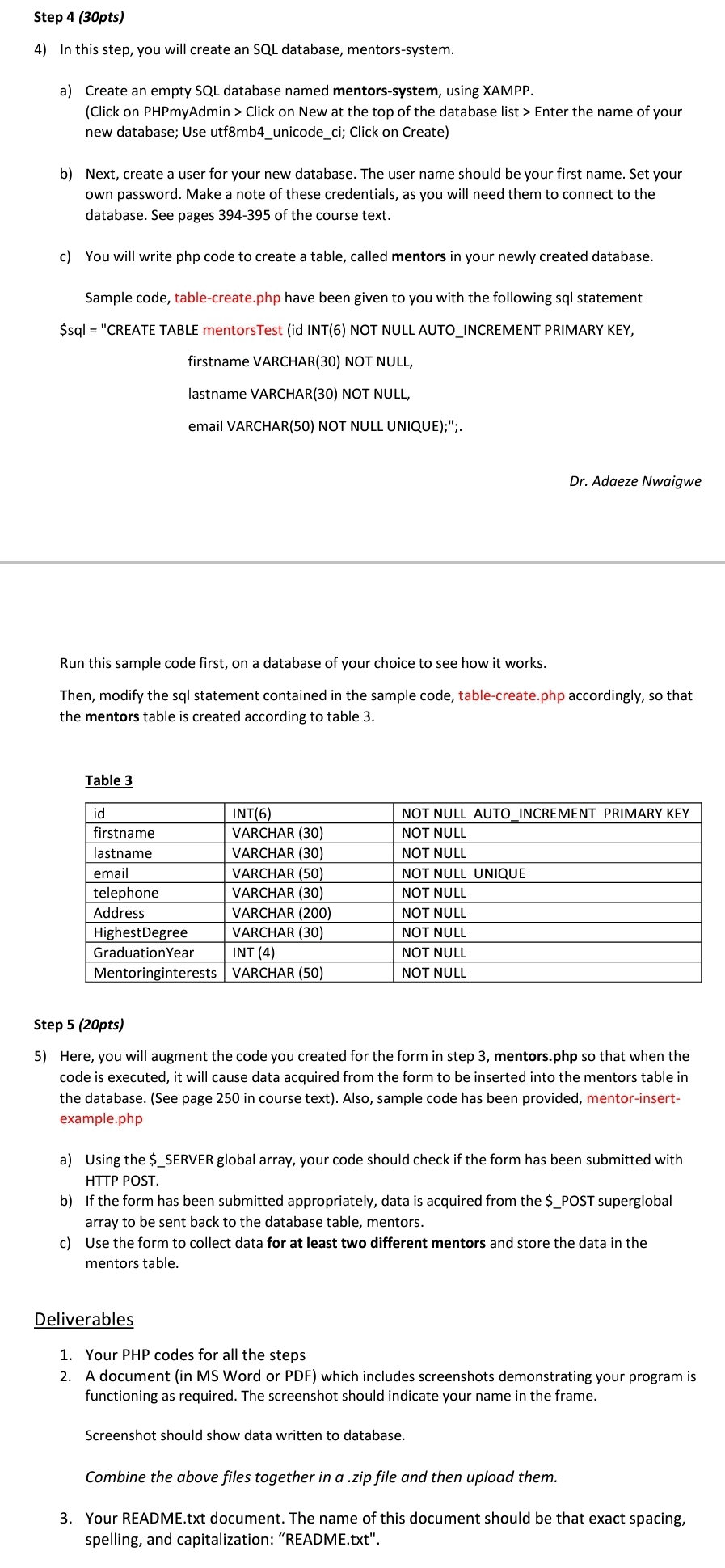 will allow an authorized user enter mentor information into a form. The