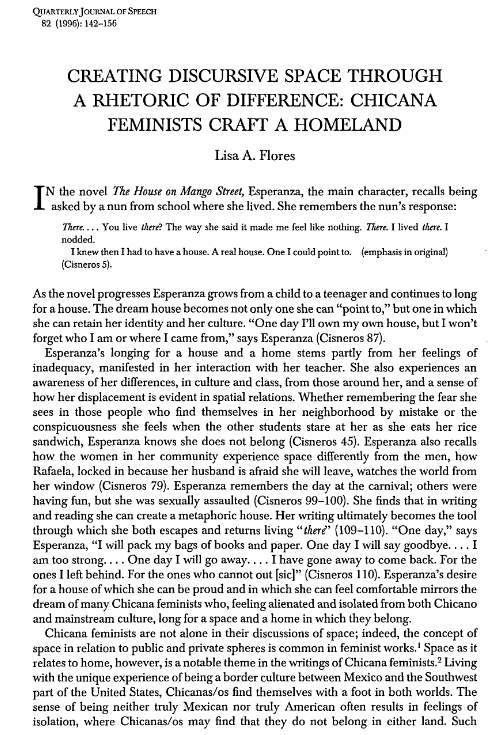 QUARTERLY JOURNAL OF SPEECH 82 (1996): 142-156 CREATING DISCURSIVE SPACE THROUGH A