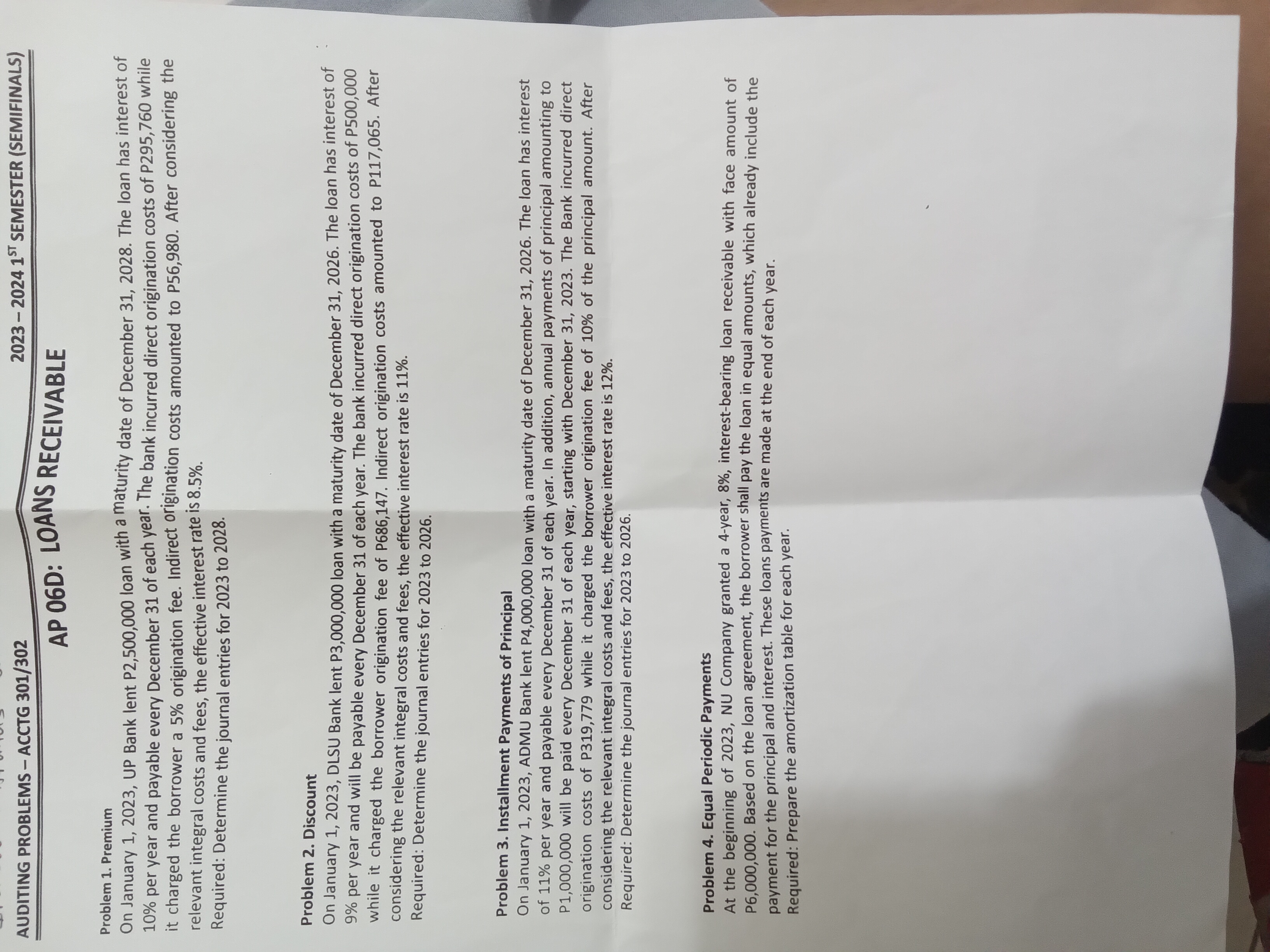 AUDITING PROBLEMS - ACCTG 301/302 2023 2024 1ST SEMESTER (SEMIFINALS) AP 06D: