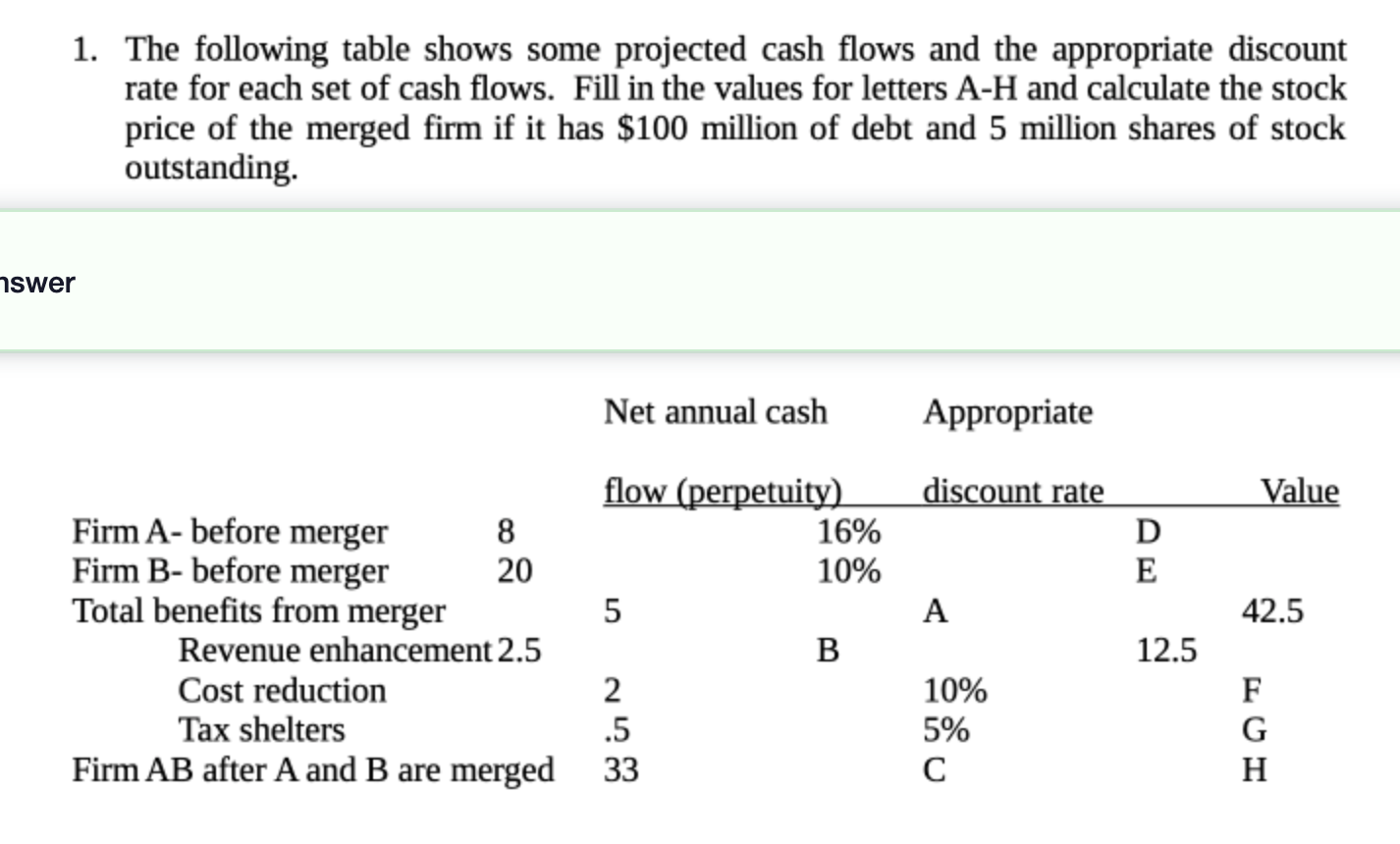 1. The following table shows some projected cash flows and the appropriate