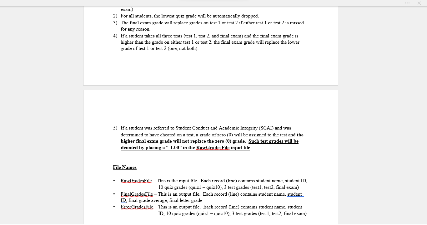 grading policies of your current CSE1322 lecture. Your code should read student