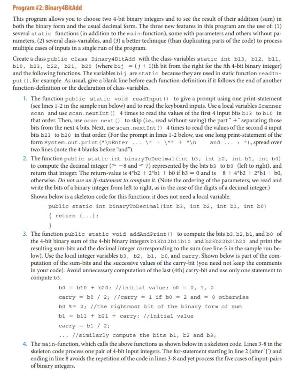 Program #2: Binary4BitAdd This program allows you to choose two 4-bit binary