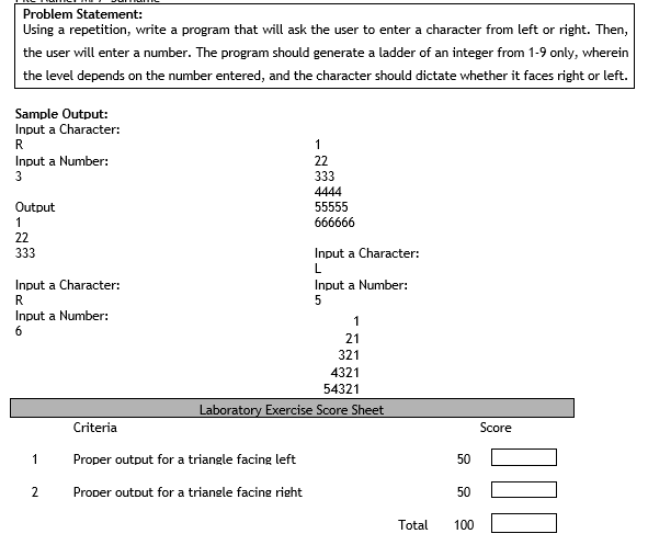 Problem Statement: Using a repetition, write a program that will ask the