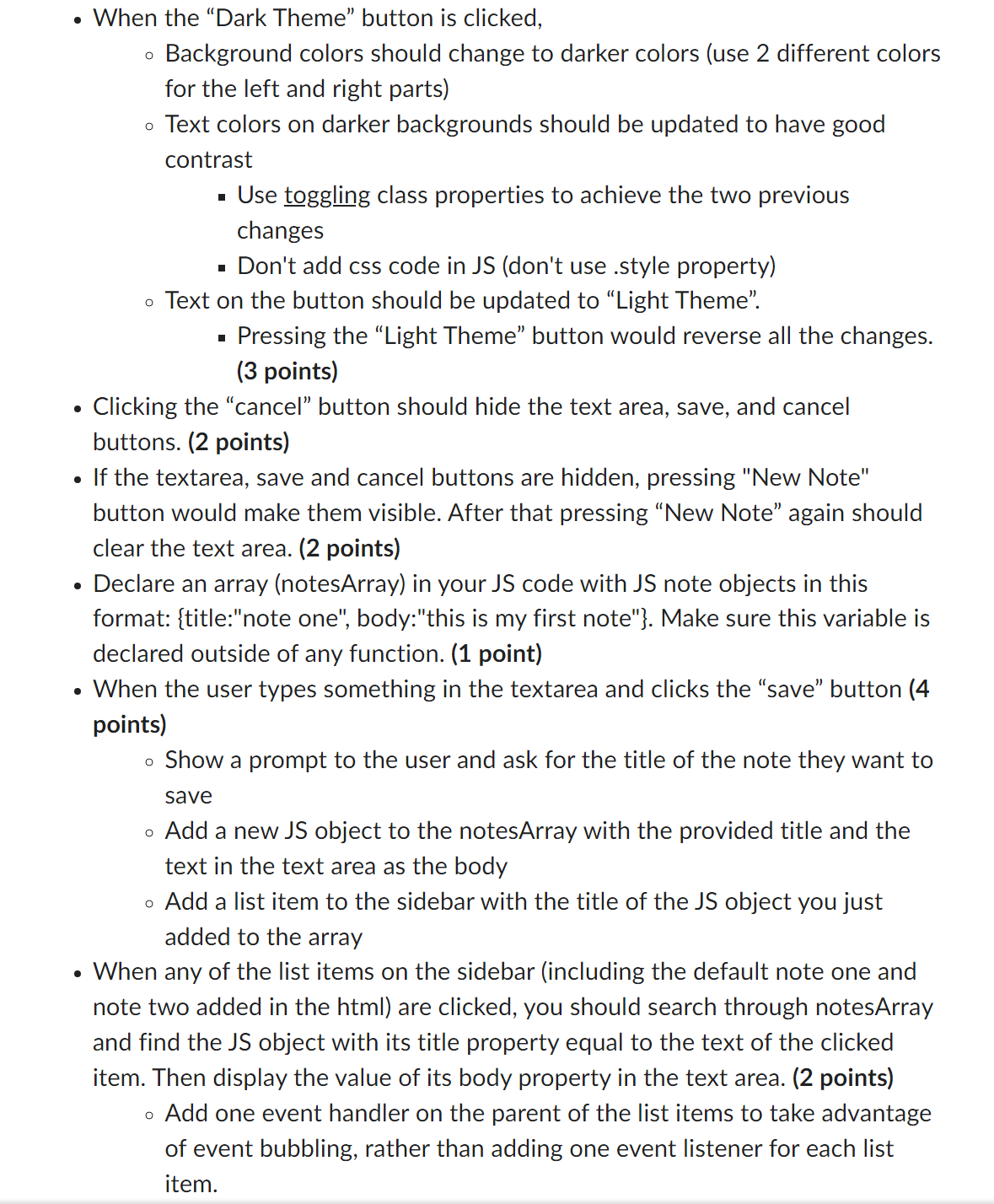 When the "Dark Theme" button is clicked, Background colors should change to