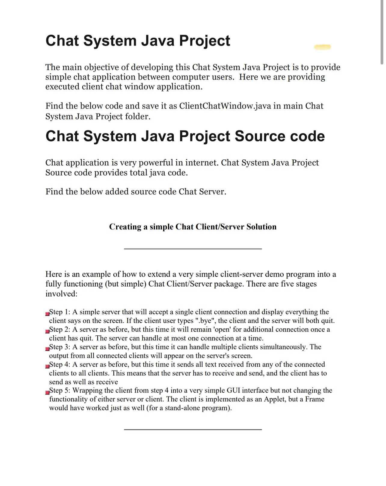 Chat System Java Project The main objective of developing this Chat System
