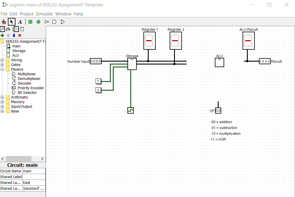 custom ALU that calculates the result of one of four possible operations.