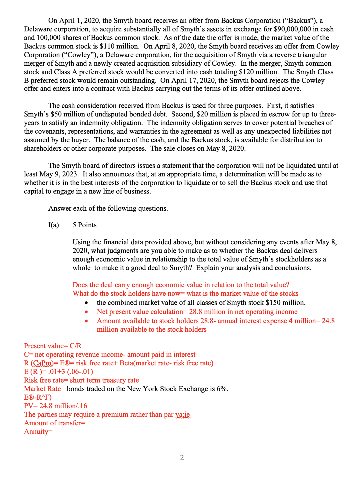 SIMPLIFYING ASSUMPTION THAT YOU ARE OPERATING IN A TAX-FREE ENVIRONMENT. PLEASE ANSWER