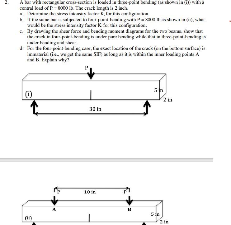2. A bar with rectangular cross-section is loaded in three-point bending (as